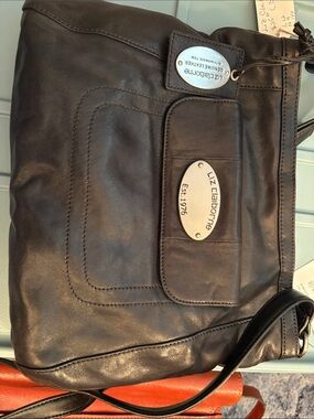 Liz Claiborne Black Leather Messenger Crossbody